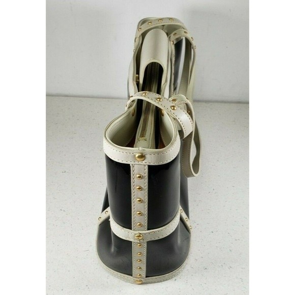 Maxx New York Black + White PVC and Leather Handbag with Gold Studs - Picture 4 of 12